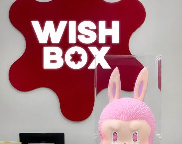 ป้ายอักษรไฟสแตนเลส+พื้นหลังพลาสวูดทำสี "WISH BOX "